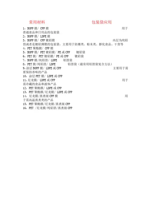 包装袋常用材料