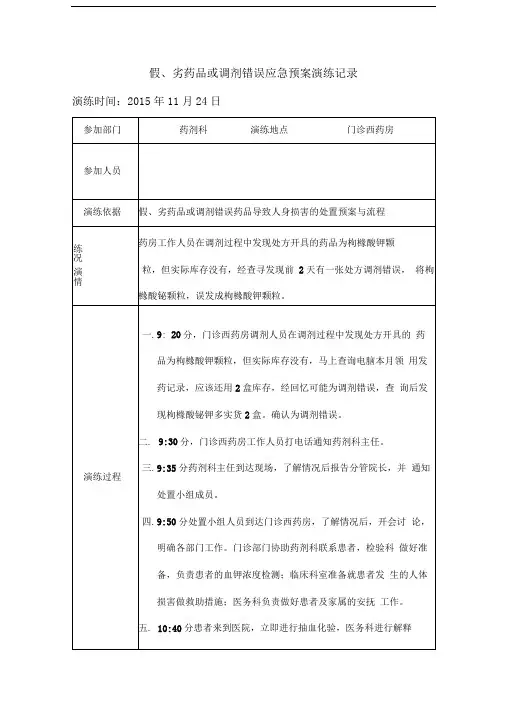 假劣药品和调剂错误应急预案演练记录