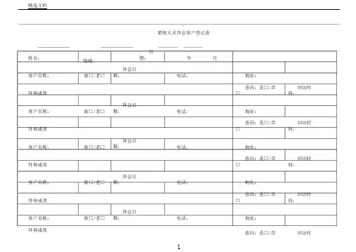 销售人员拜访客户登记表格