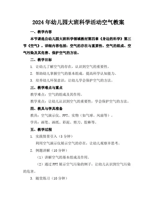 2024年幼儿园大班科学活动空气教案