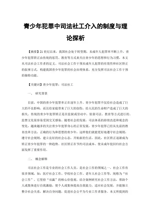 青少年犯罪中司法社工介入的制度与理论探析
