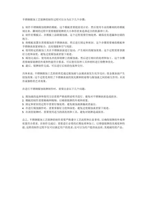 不锈钢腐蚀工艺铭牌
