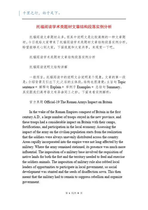 托福阅读学术类题材文章结构段落实例分析
