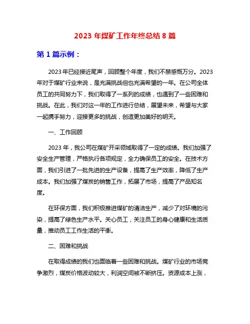2023年煤矿工作年终总结8篇