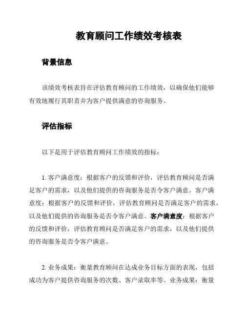 教育顾问工作绩效考核表