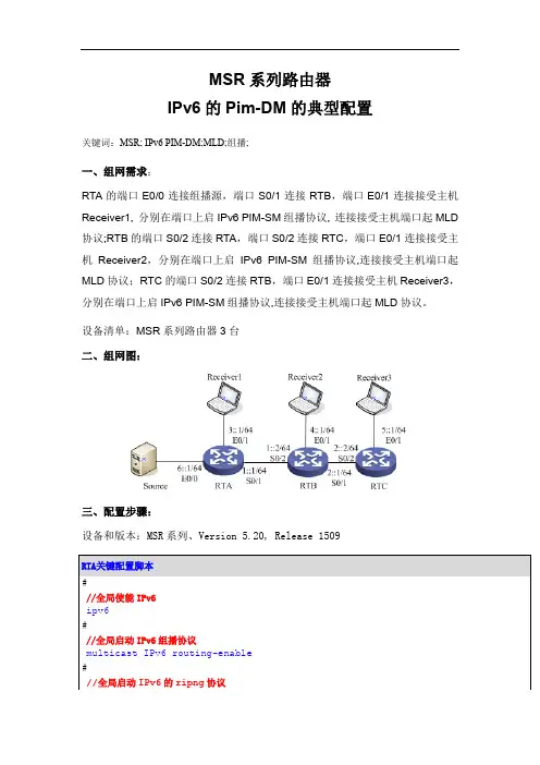 msr系列路由器ipv6的pimdm典型配置