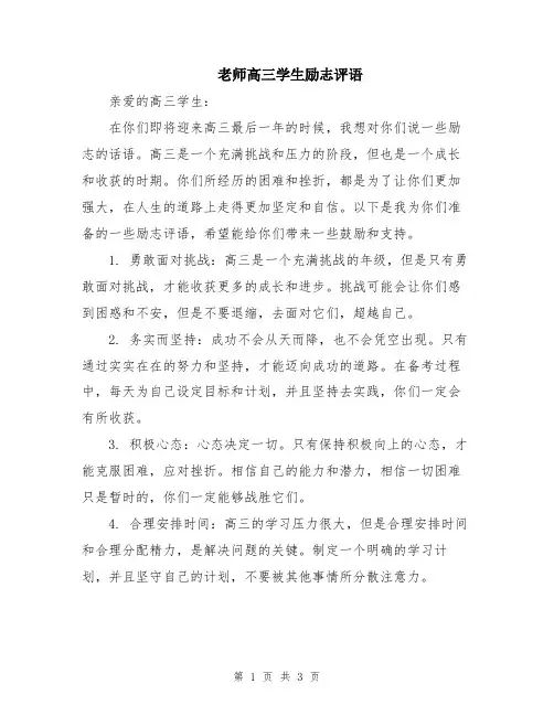 老师高三学生励志评语
