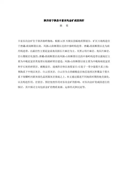 陕西省宁陕县丰富东沟金矿成因浅析---游开建