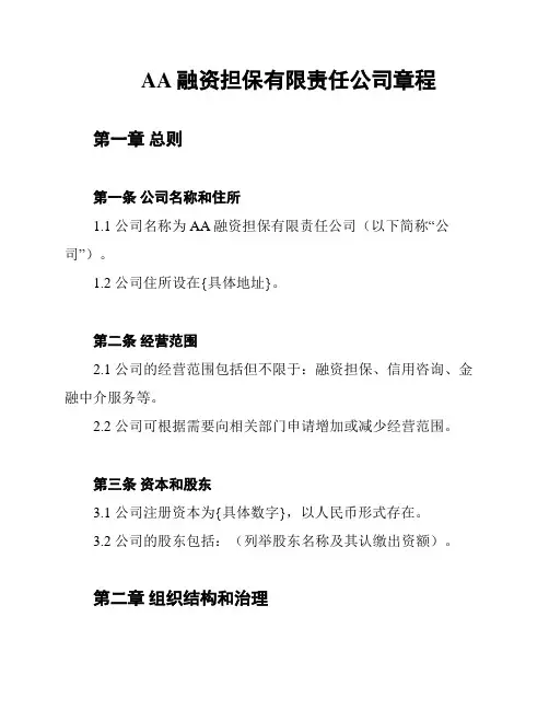 AA融资担保有限责任公司章程