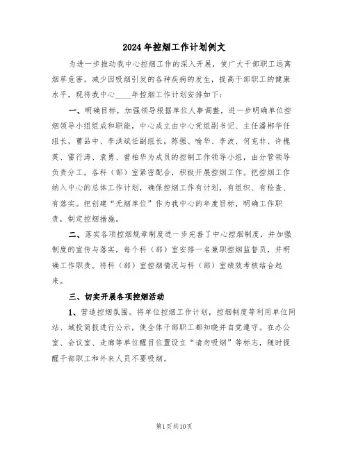 2024年控烟工作计划例文(5篇)