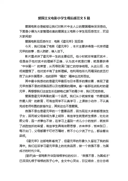 爱国主义电影小学生观后感范文5篇
