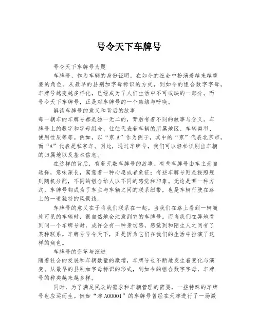 号令天下车牌号