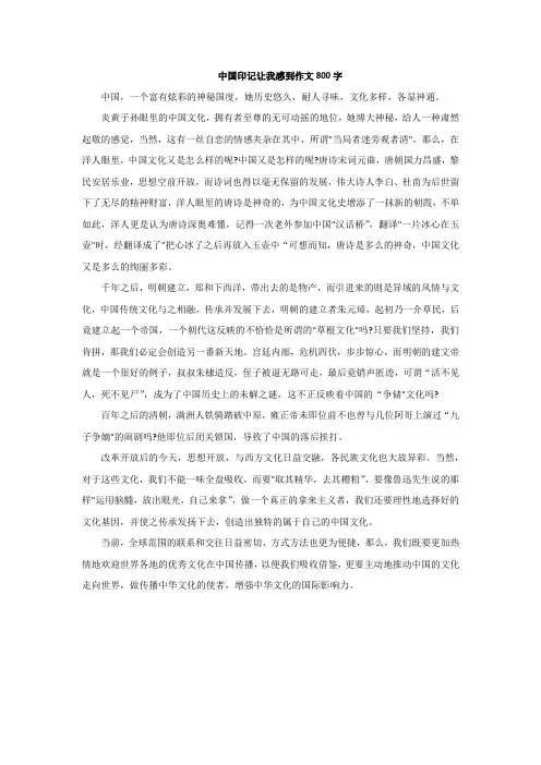 中国印记让我感到作文800字