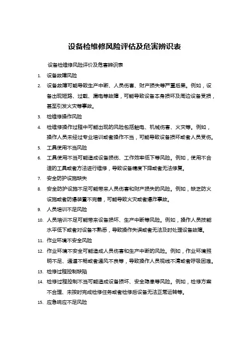 设备检维修风险评估及危害辨识表