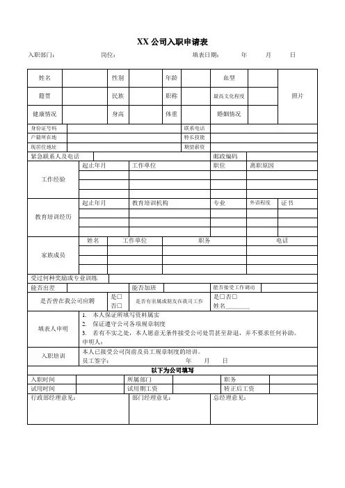 公司入职申请表模板