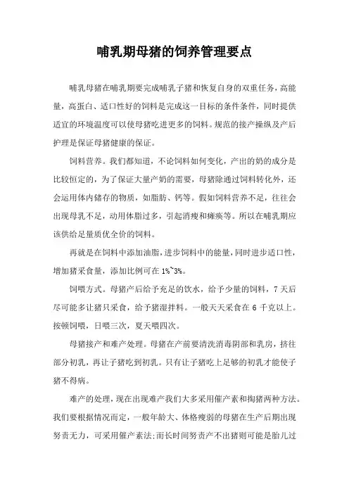 哺乳期母猪饲养管理要点