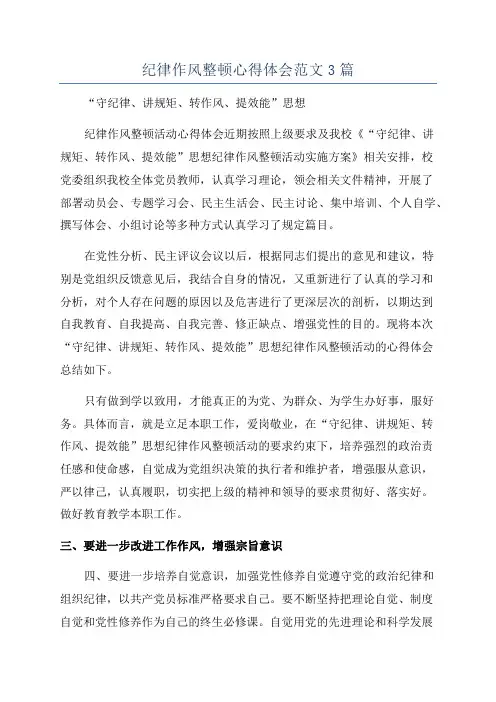 纪律作风整顿心得体会范文3篇
