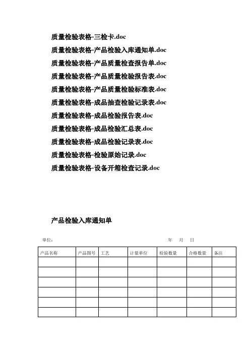 质量检验表格