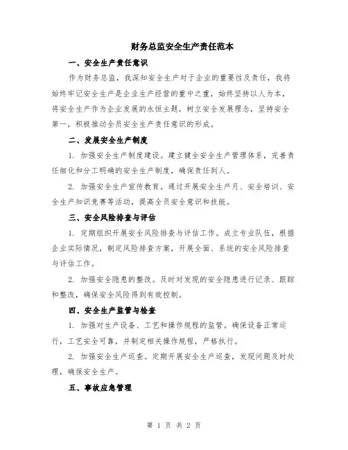 财务总监安全生产责任范本