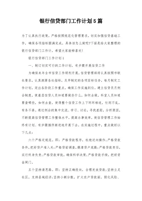 银行信贷部门工作计划5篇