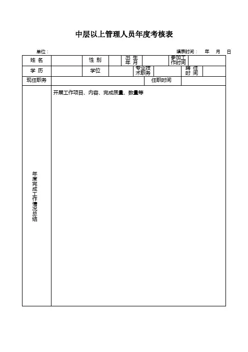 中层以上管理人员年度考核表