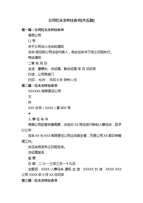 公司红头文件任命书[共五篇]