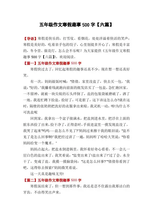 五年级作文寒假趣事500字【六篇】
