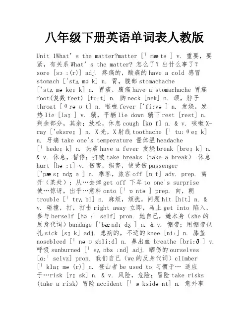 八年级下册英语单词表人教版