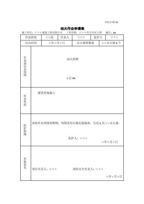 表25 动火作业申请表