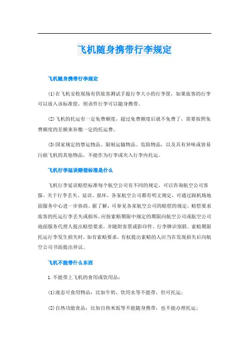 飞机随身携带行李规定