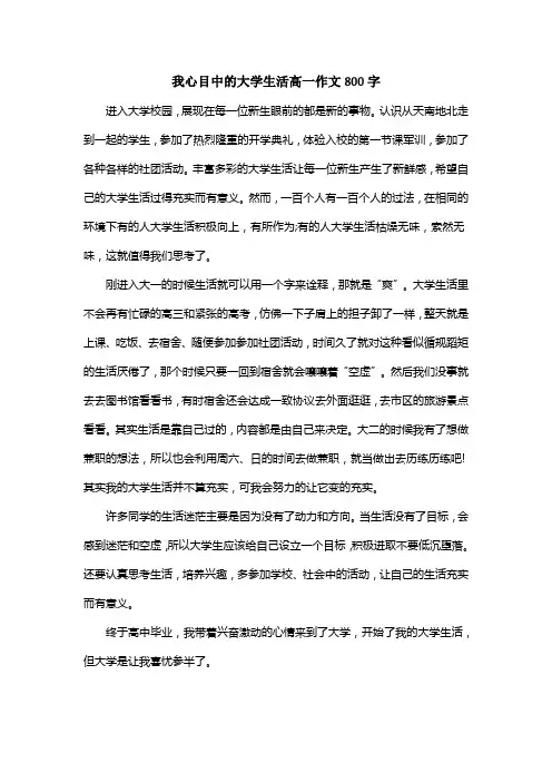 我心目中的大学生活高一作文800字