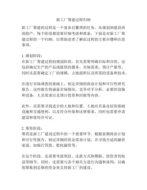 新工厂筹建过程归纳