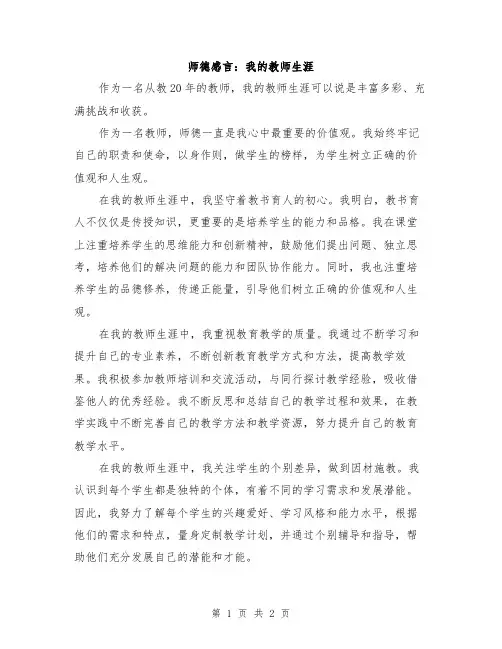 师德感言：我的教师生涯