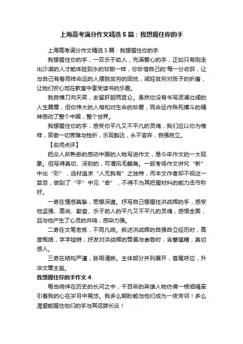 上海高考满分作文精选5篇：我想握住你的手