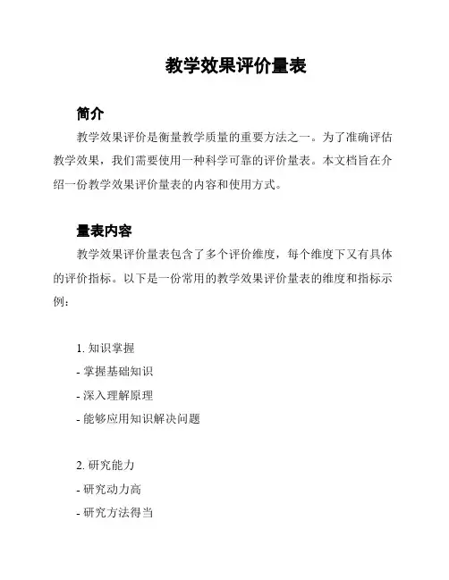 教学效果评价量表