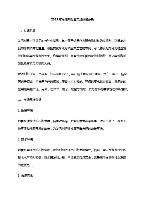 2023年发泡剂行业市场环境分析