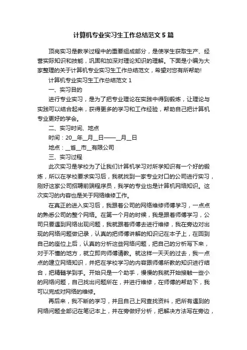 计算机专业实习生工作总结范文5篇