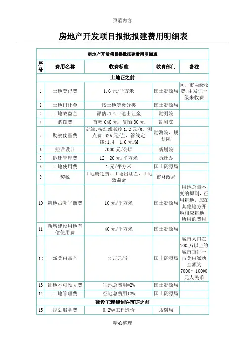 房地产开发项目报批报建费用明细表