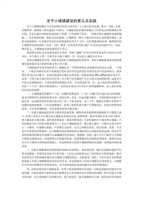 关于小城镇建设的意义及实践