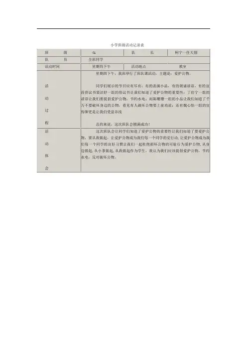 小学班级活动记录表