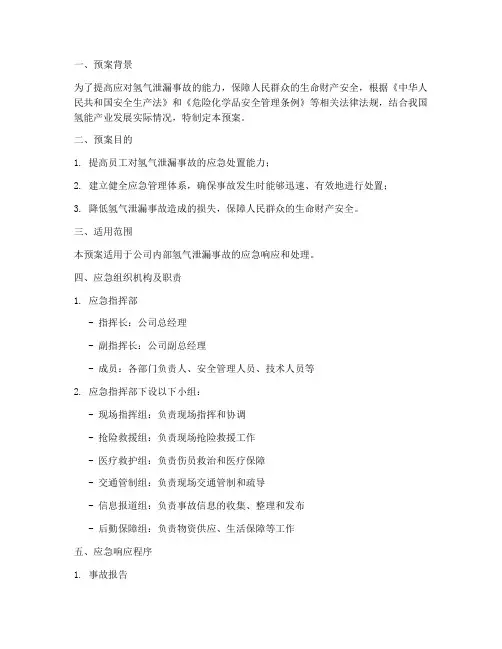 氢气泄漏应急演练预案