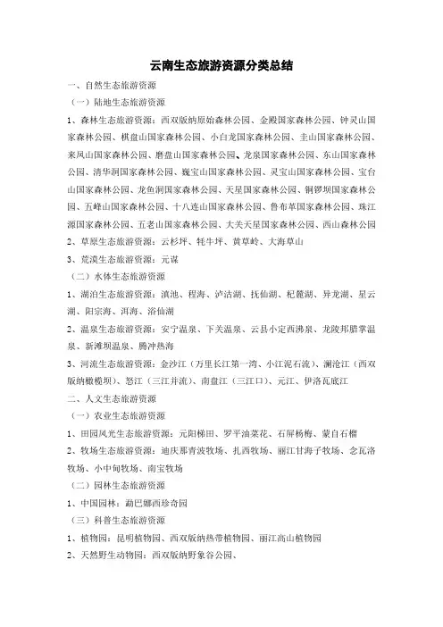 云南生态旅游资源分类总结