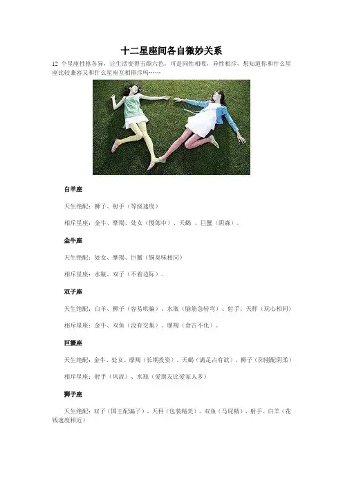 十二星座间各自微妙关系