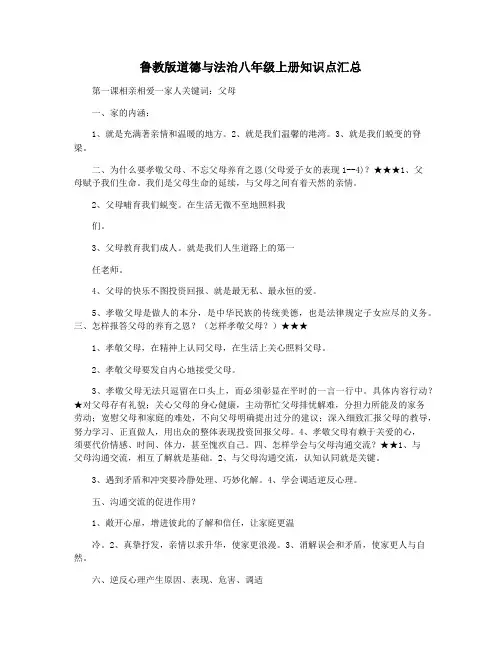 鲁教版道德与法治八年级上册知识点汇总