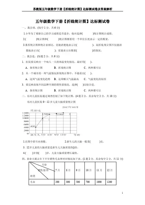 苏教版五年级数学下册【折线统计图】达标测试卷及答案解析