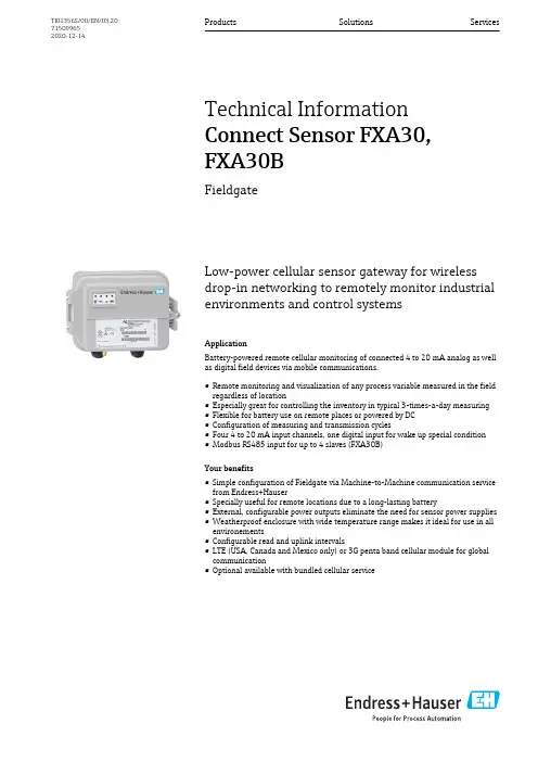 Endress+Hauser FXA30B低功耗移动传感网关说明书