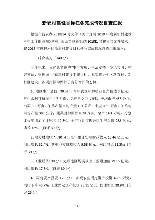 2018新农村建设目标任务完成情况自查汇报