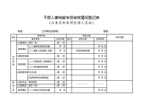 干部档案专项审核情况登记表(公务员及参照管理人员版)