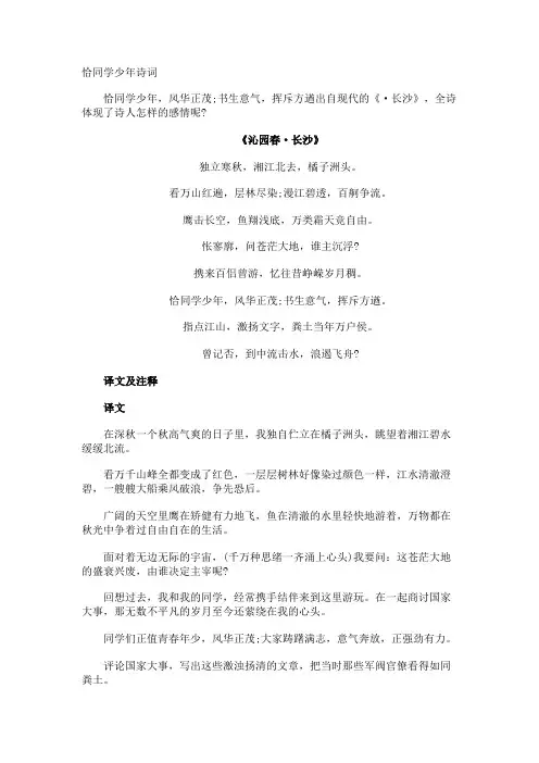 恰同学少年诗词