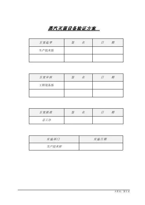 蒸汽灭菌设备验证方案-推荐下载